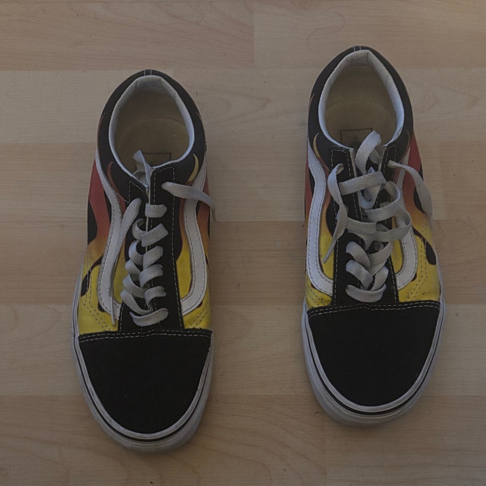 Vans Men's Black Yellow Red Flame Skate Shoes